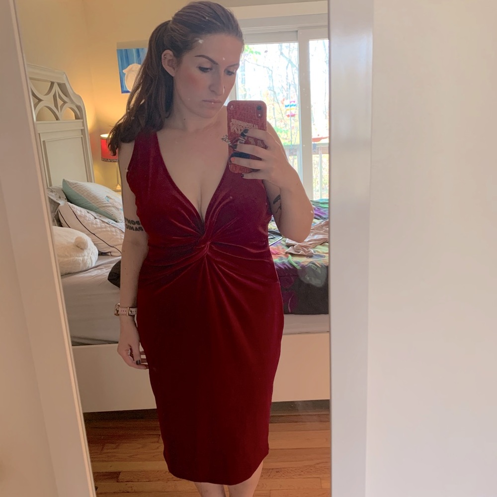 Velvet deep-v midi dress